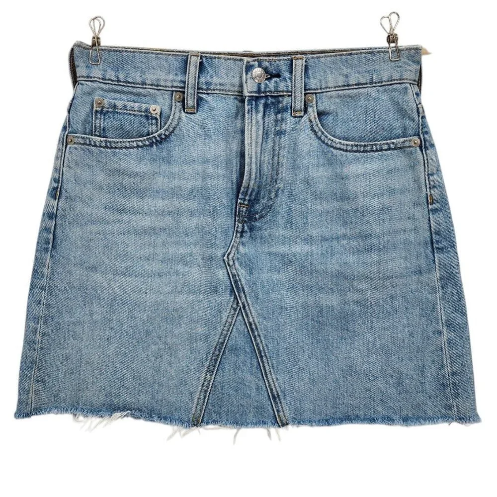 Everlane The Denim Reconstructed Skirt Distressed Raw Hem Jean Skirt Womens 27